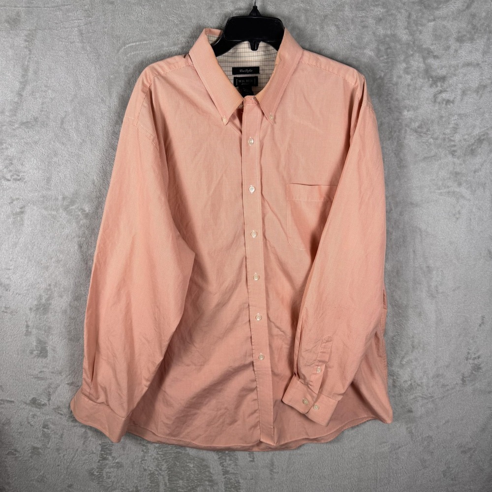 W.H. Belk Shirt Mens 2XL Orange Gingham Button Down Long‎ Sleeve Pocket Cotton